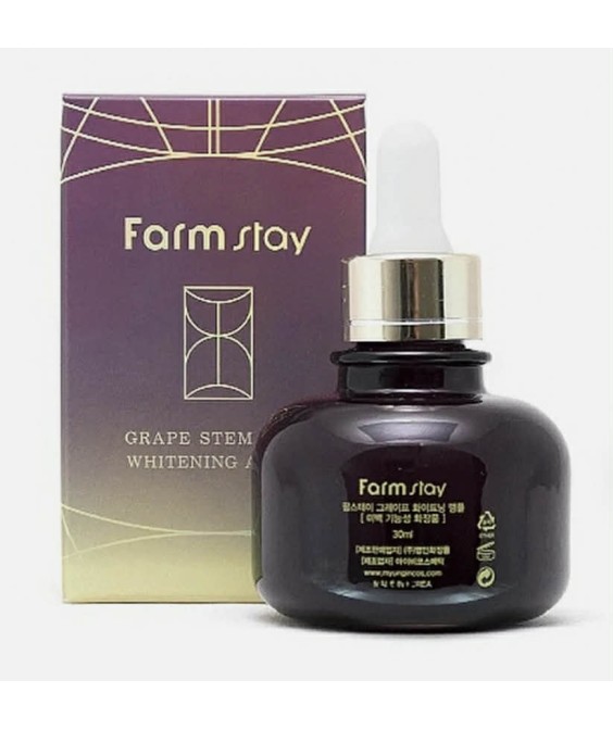 Farmstay – Grape Stem Cell Brightening Ampoule (30 ml)  Ампула/серум за изсветляване, сияние и анти-ейдж грижа от серията с стволови клетки от грозде.